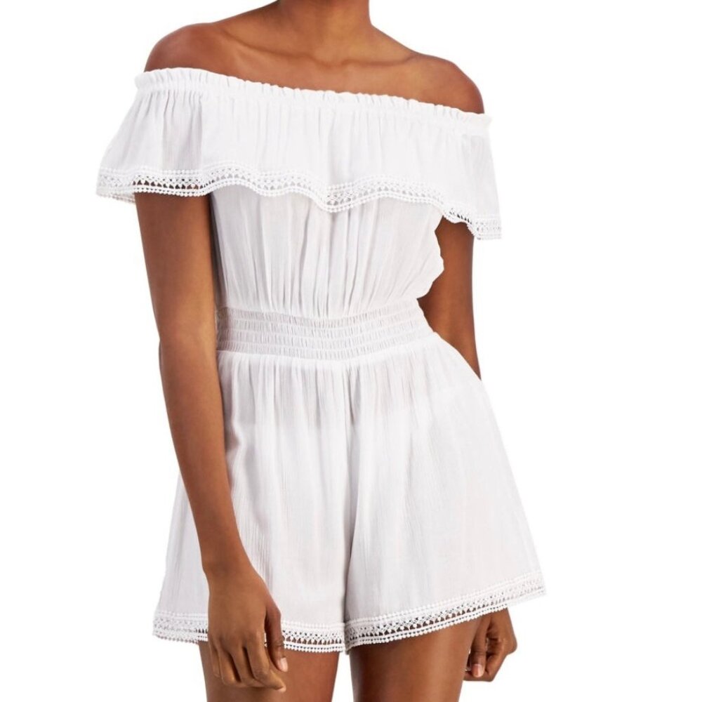 MIKEN Junior's Shoulderless Cover Up Romper White Size XS